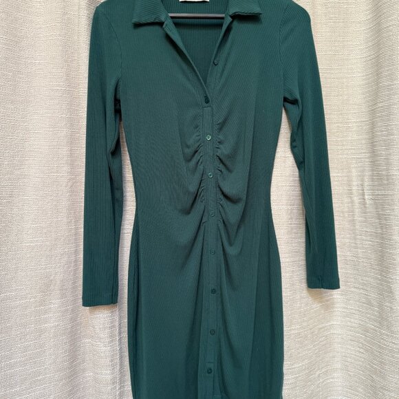 Abercrombie Long-Sleeve Ruched Dress – Emerald Green, Size Medium - Picture 3 of 4
